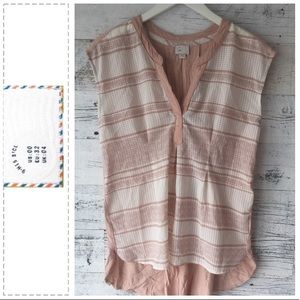Hi-low Blush Taupe Striped Blouse